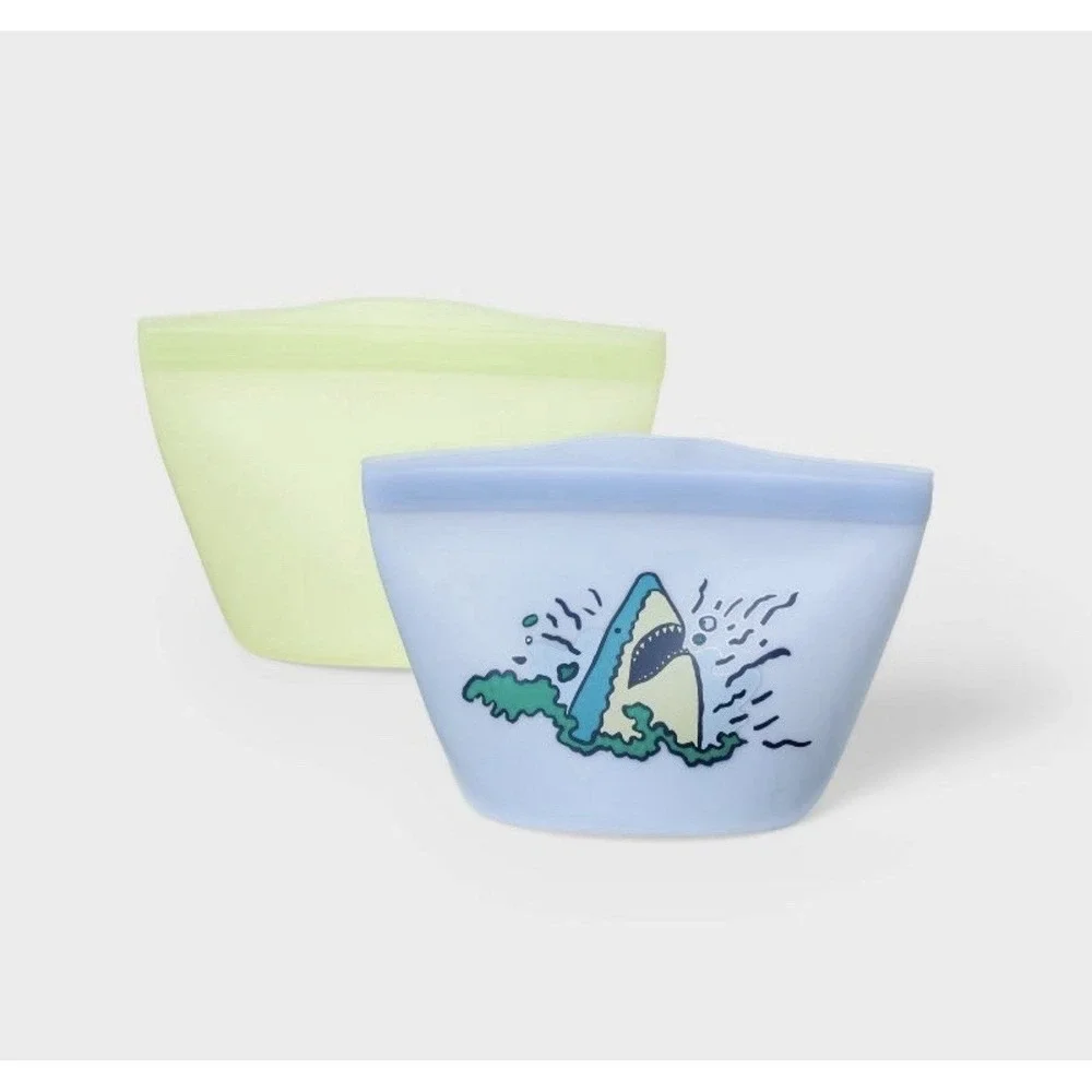 Cat & Jack Reusable Snack Bags Food Grade Silicone BPA Free 2 Count Shark Theme